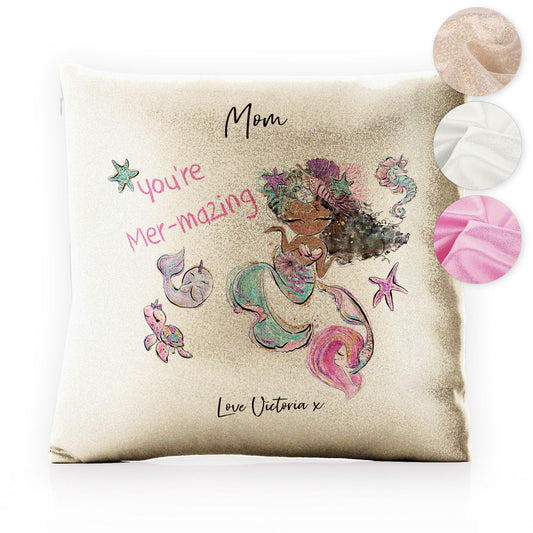 Personalised Glitter Cushion with Stylish Text and Mermaid Love Message