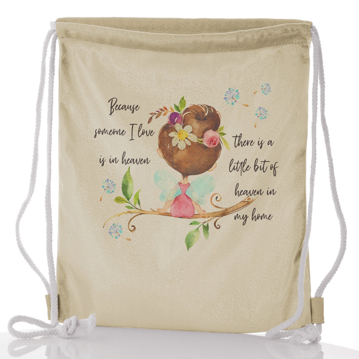 Personalised Glitter Drawstring Backpack with Heaven Love Message