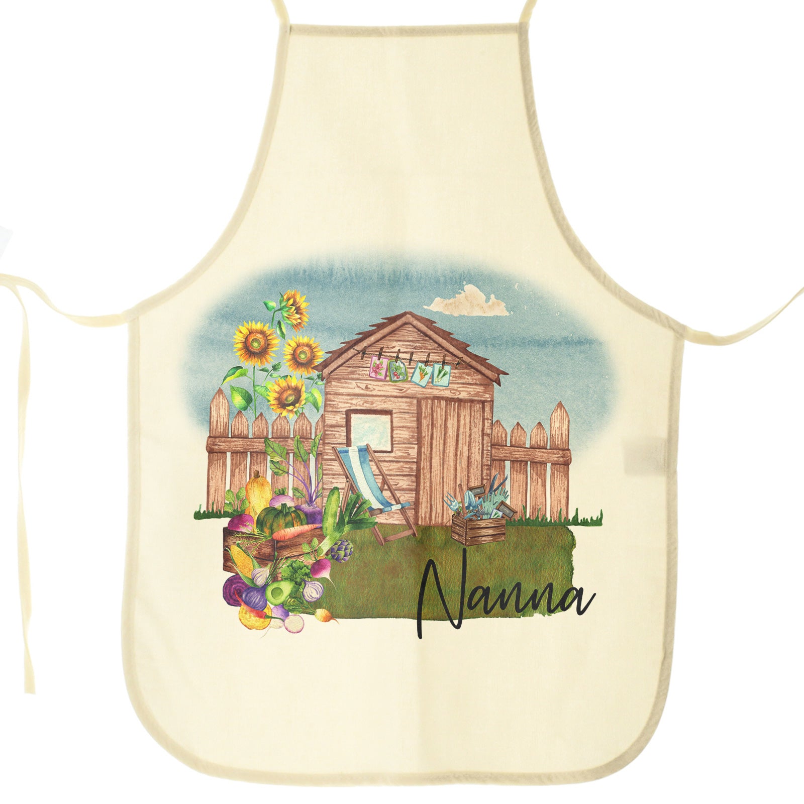 Personalised Apron with Stylish Text and Gardeners Shed Print