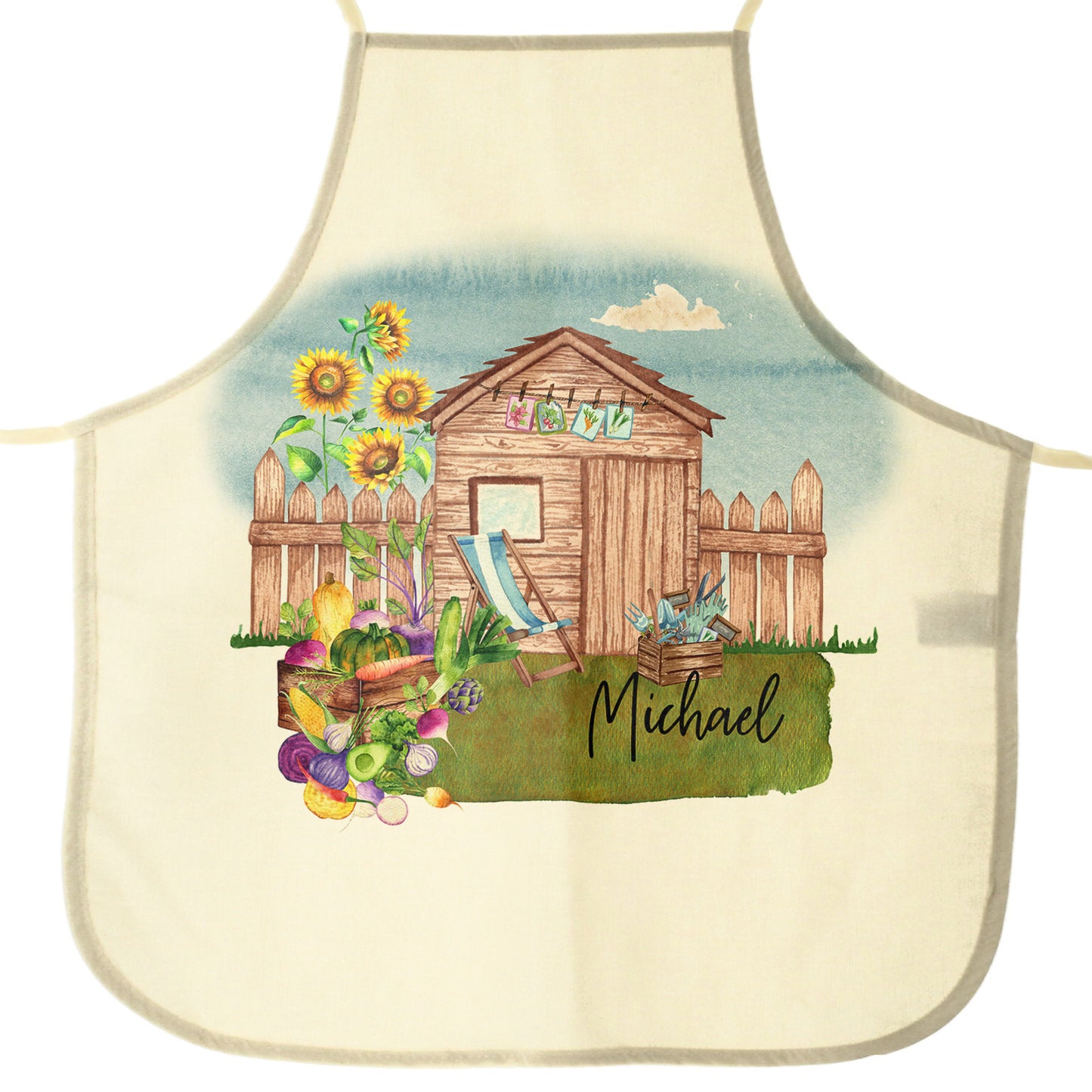 Personalised Apron with Stylish Text and Gardeners Shed Print