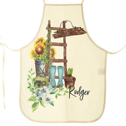 Personalised Apron with Stylish Text and Sunflower Ladder Print