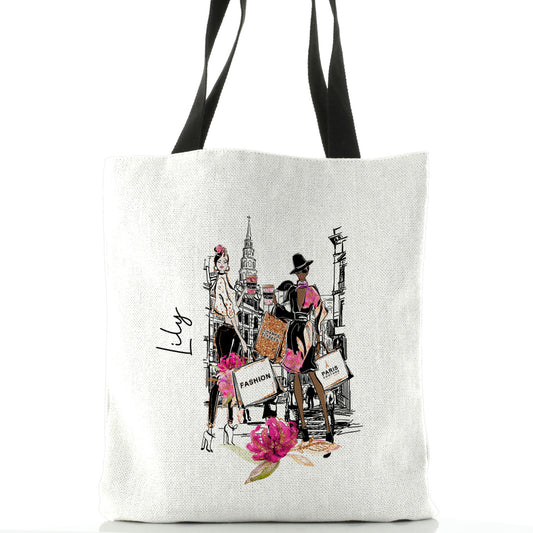 Personalised Canvas Tote Bag with Stylish Text and Cute Paris Fashion Print