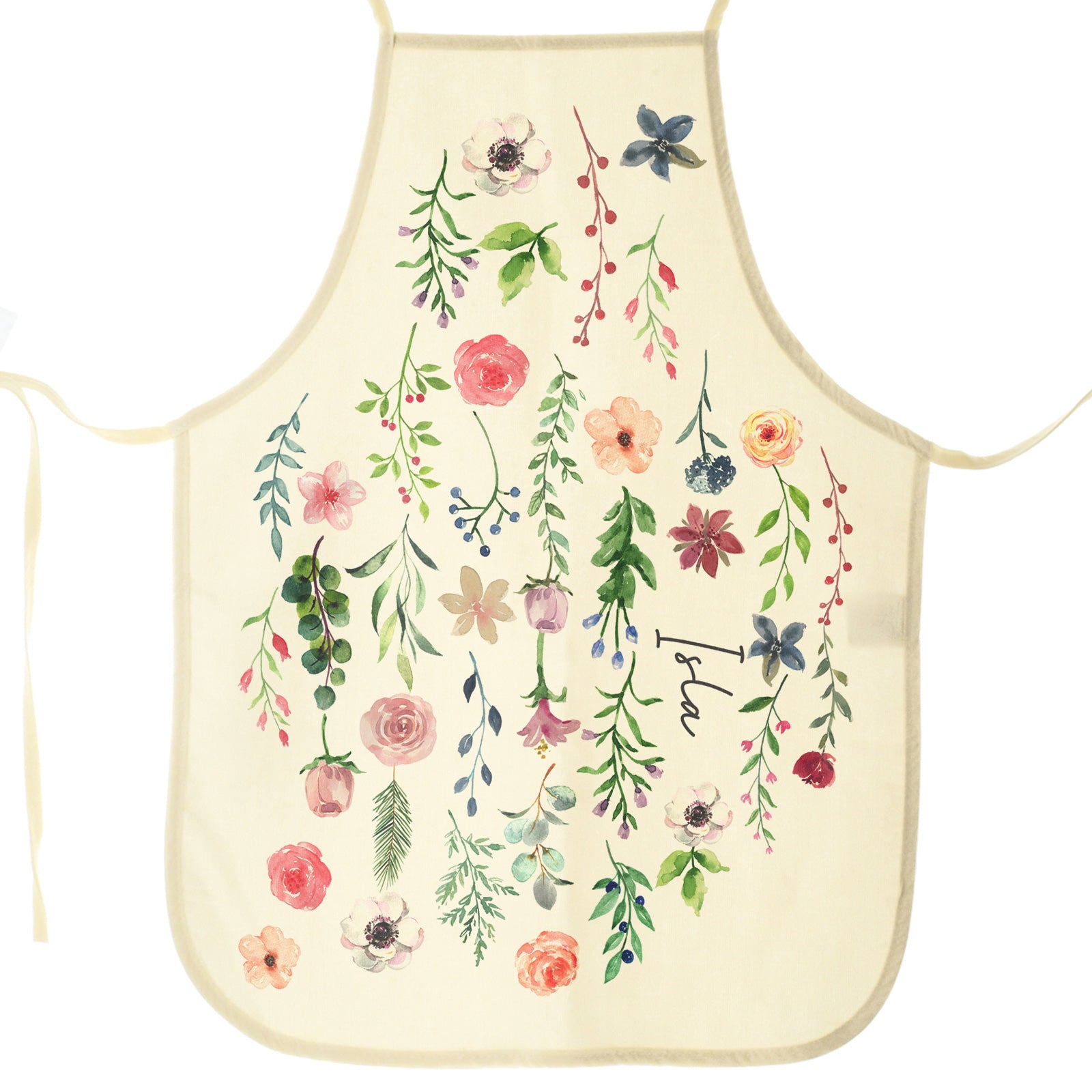 Personalised Apron with Stylish Text and Pink Flowers Floral Print