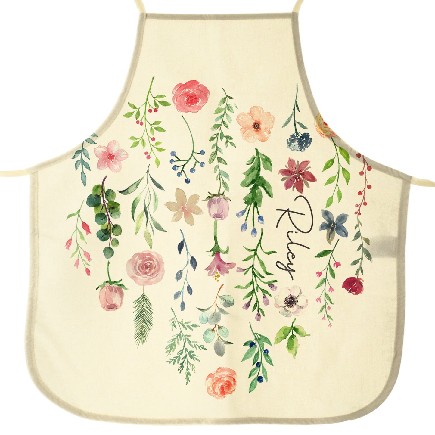Personalisierte Schürze mit stilvollem Text und rosa Blumen-Blumendruck