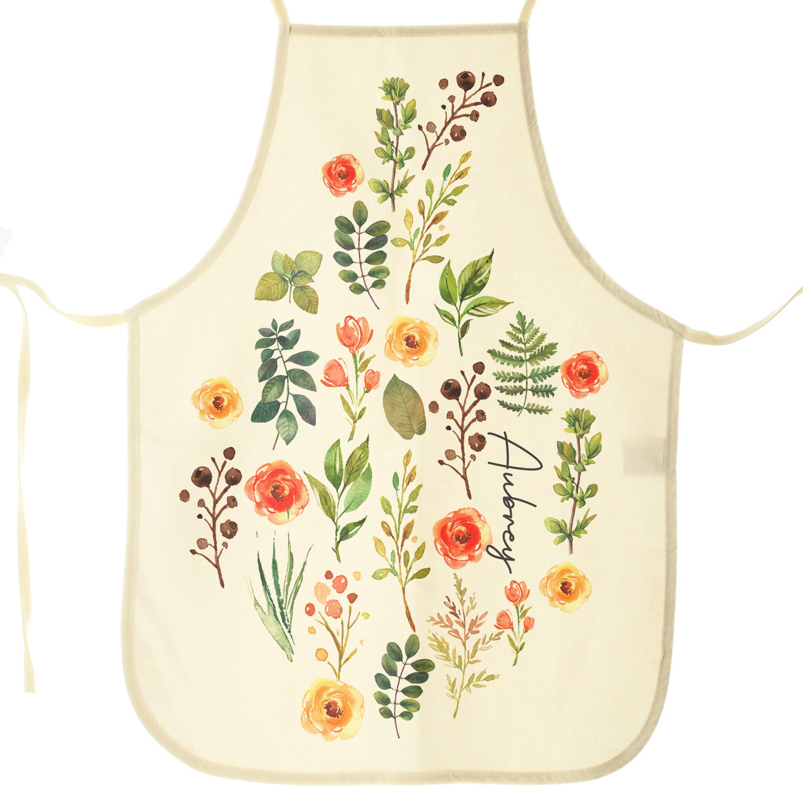 Personalised Apron with Stylish Text and Orange Flowers Floral Print