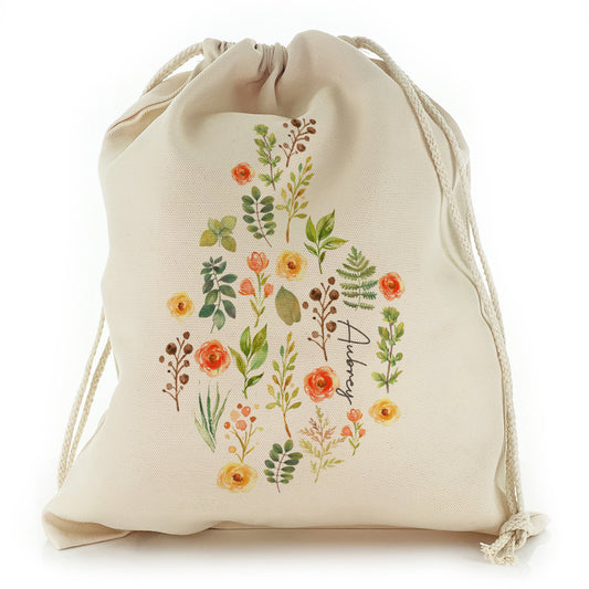 Personalised Canvas Sack with Stylish Text and Orange Flowers Floral Print