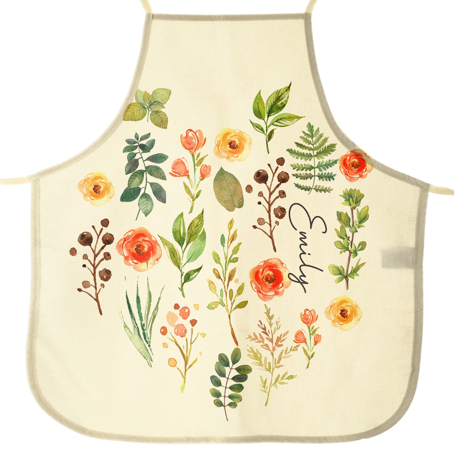 Personalised Apron with Stylish Text and Orange Flowers Floral Print