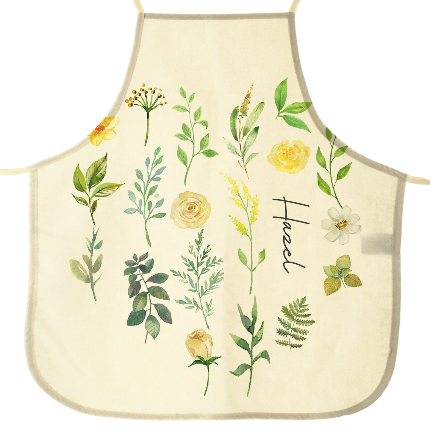 Personalised Apron with Stylish Text and Yellow Flowers Floral Print