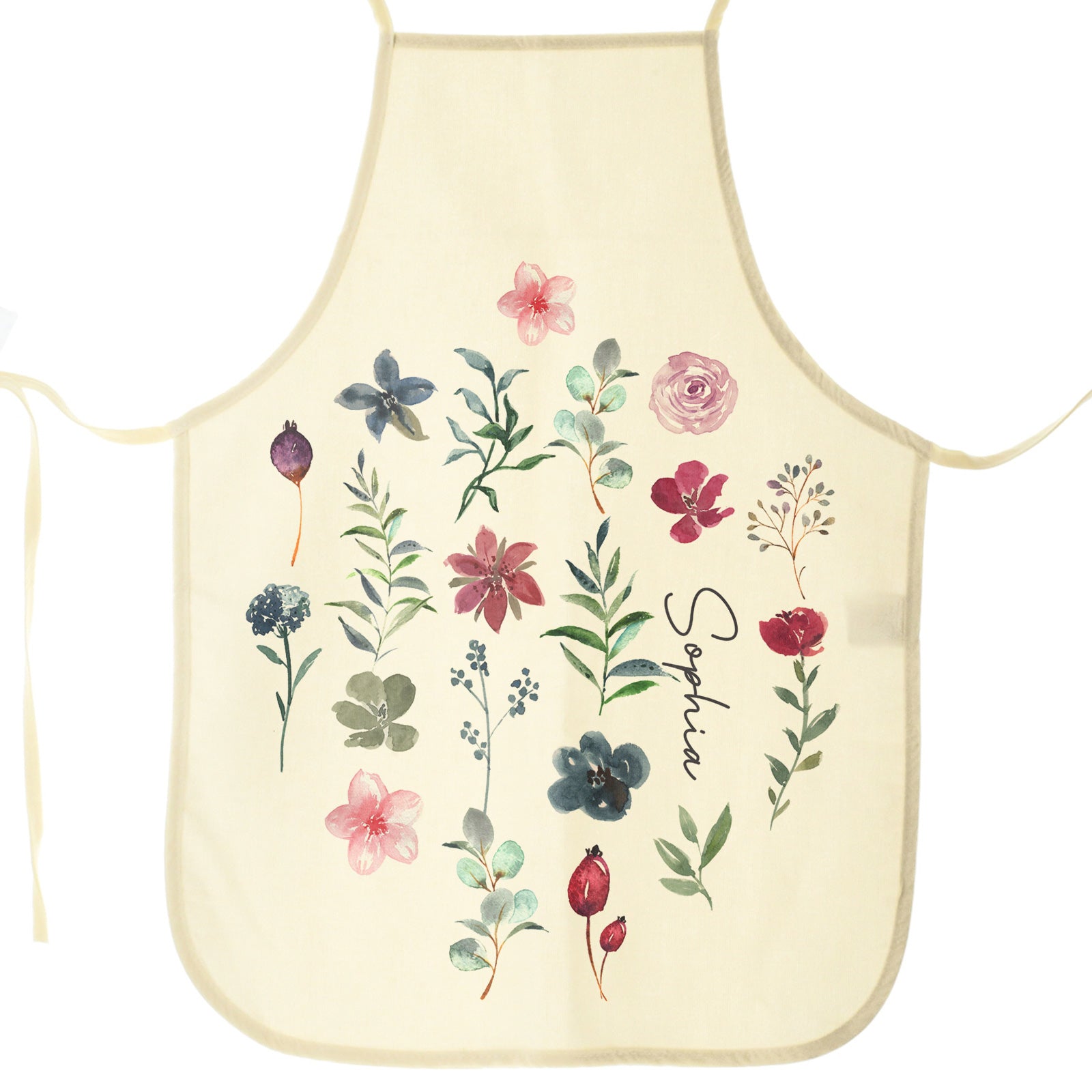 Personalised Apron with Stylish Text and Purple Flowers Floral Print