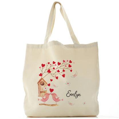 Personalised Tote Bag with Stylish Text and Love Bird Letters Print