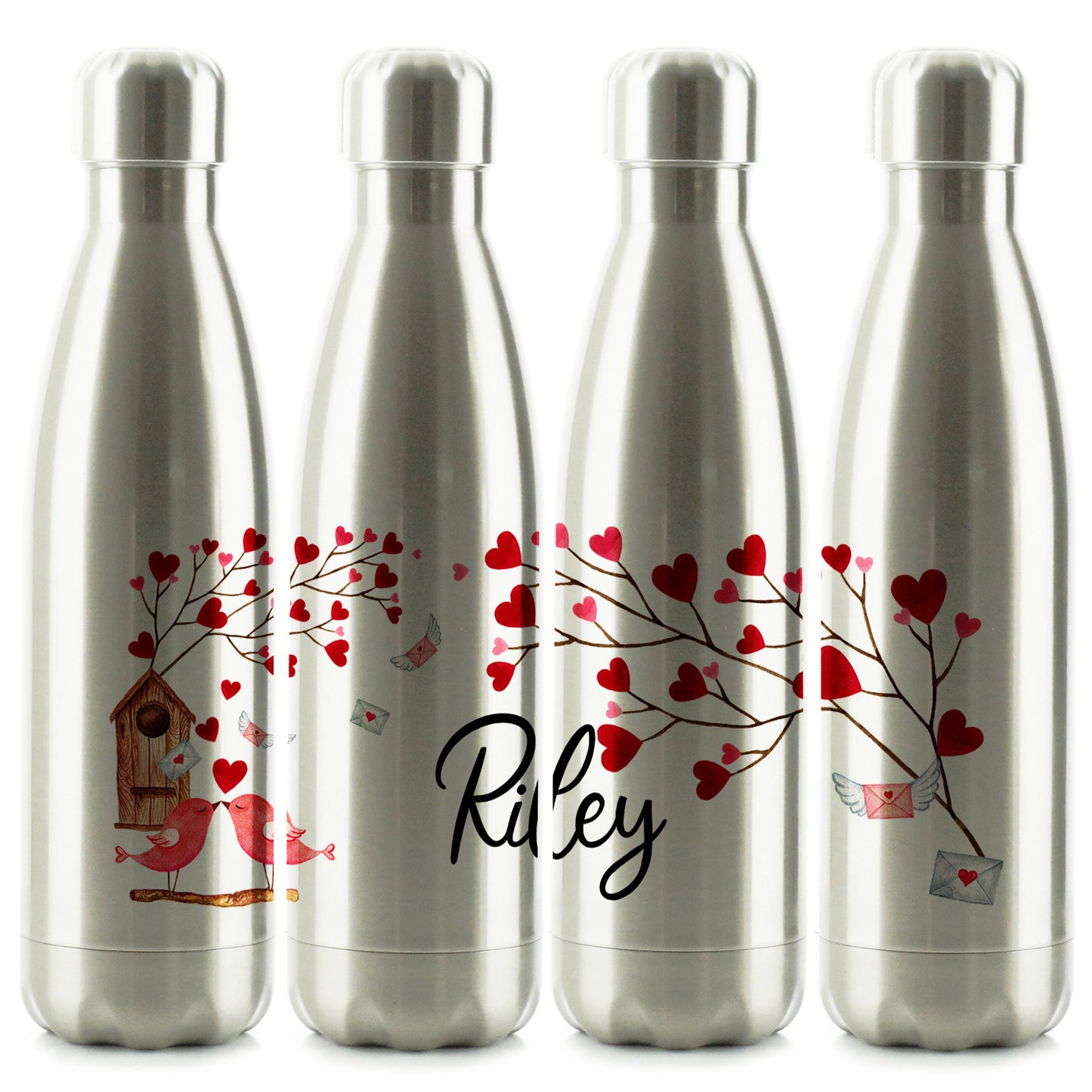 Personalised Cola Bottle with Stylish Text and Love Bird Letters Print