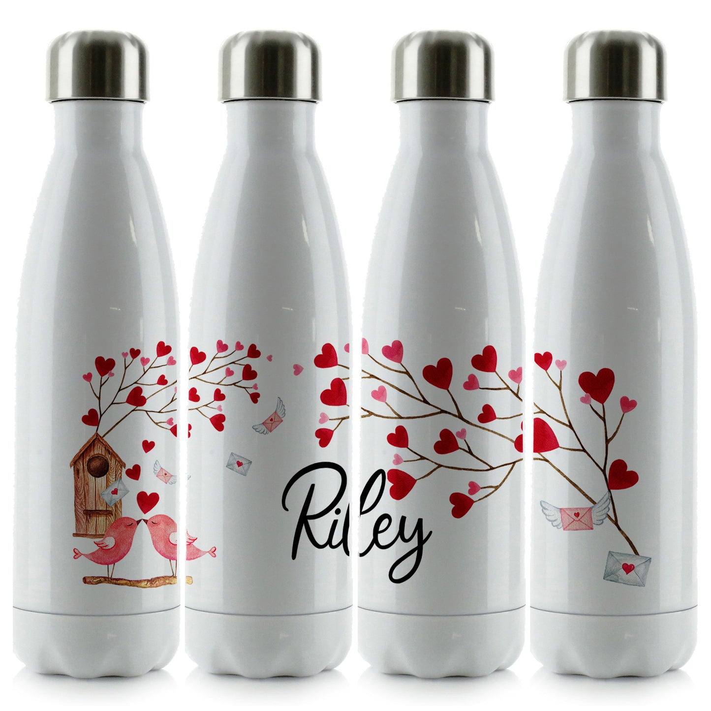 Personalised Cola Bottle with Stylish Text and Love Bird Letters Print
