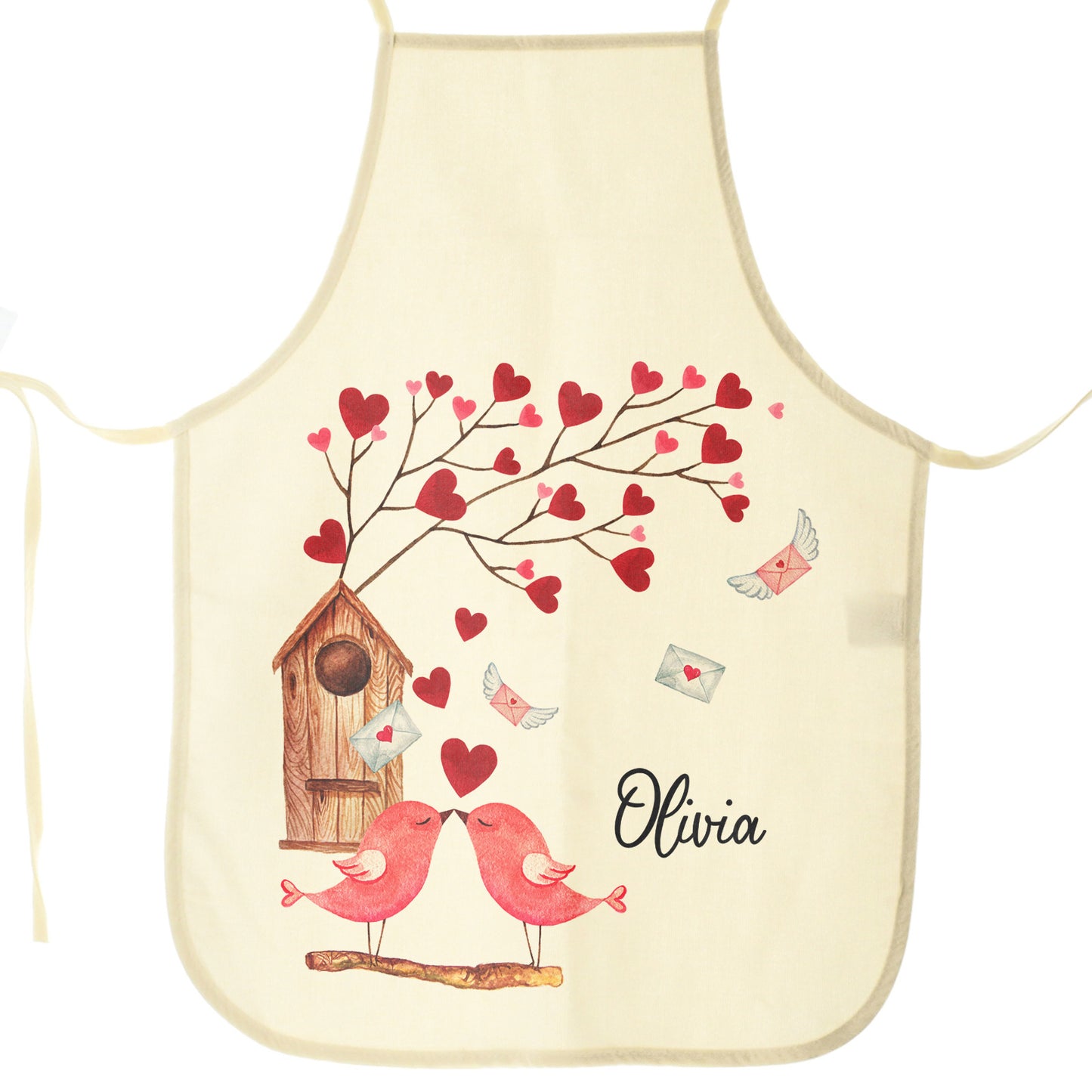 Personalised Canvas Apron with Stylish Text and Love Bird Letters Print