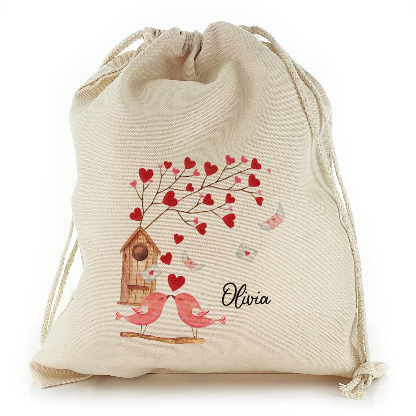 Personalised Canvas Sack with Stylish Text and Love Bird Letters Print