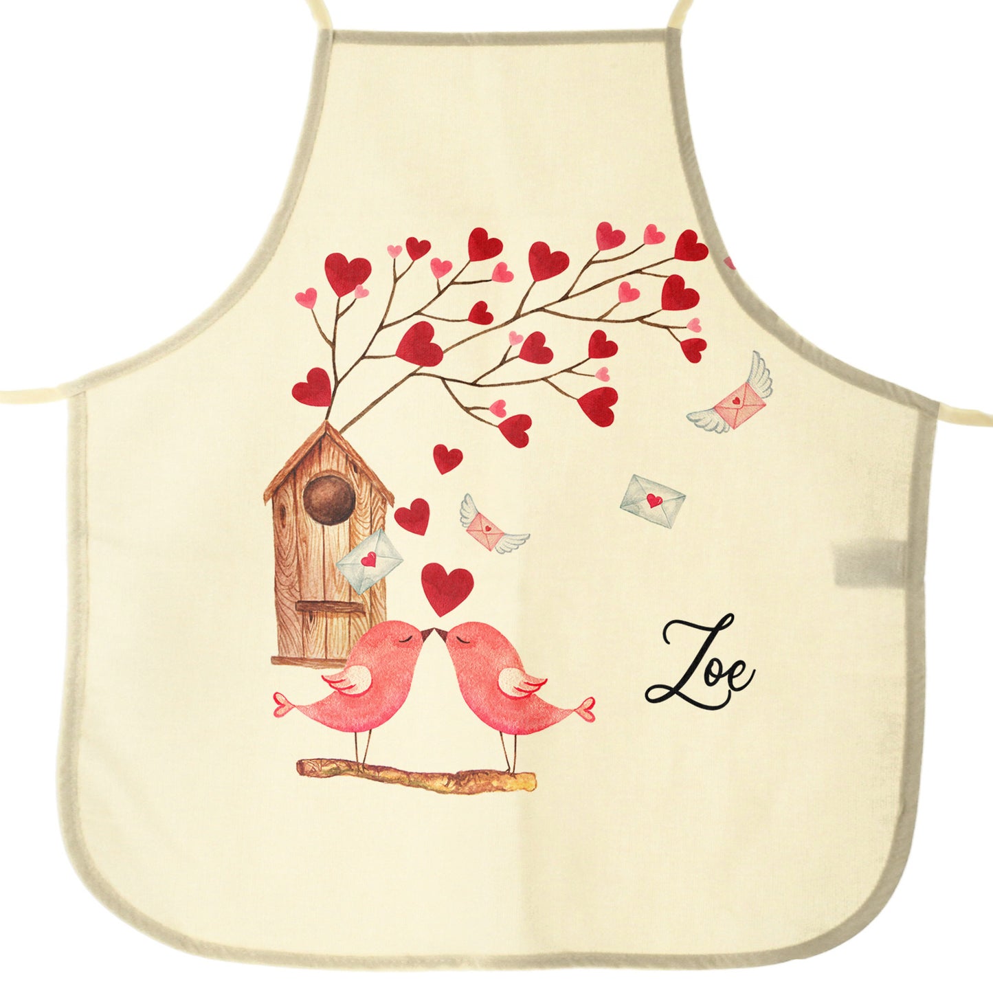 Personalised Canvas Apron with Stylish Text and Love Bird Letters Print