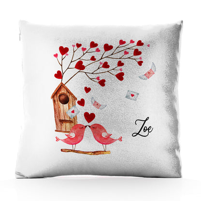 Personalised Glitter Cushion with Stylish Text and Love Bird Letters Print