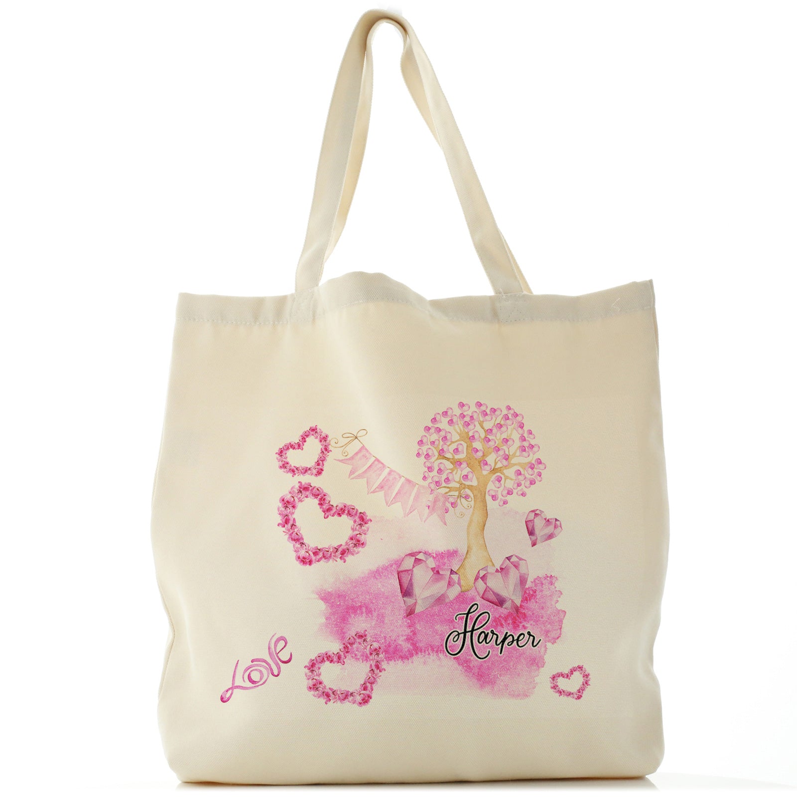 Personalised Tote Bag with Stylish Text and Pink Love Landscape Print