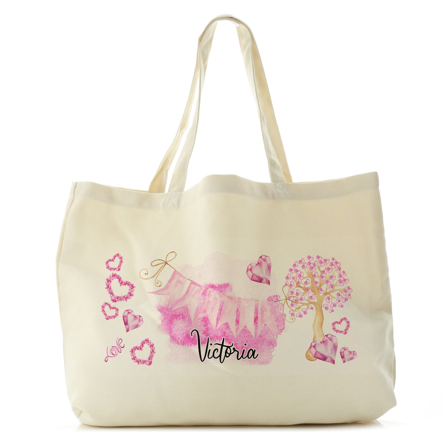 Personalised Canvas Tote Bag with Stylish Text and Pink Love Landscape Print