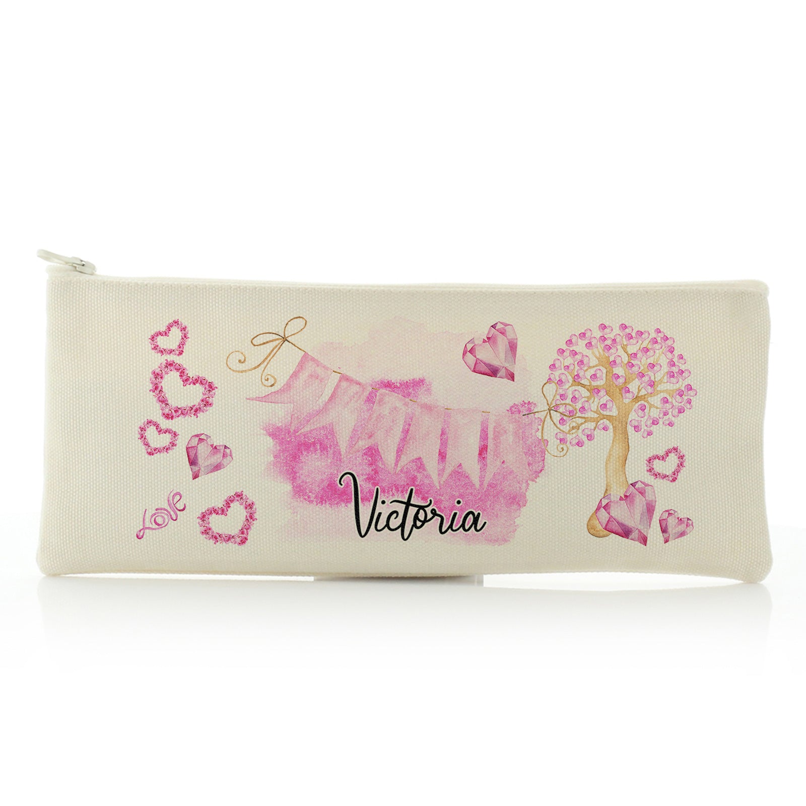 Personalised Canvas Zip Bag with Stylish Text and Pink Love Landscape Print