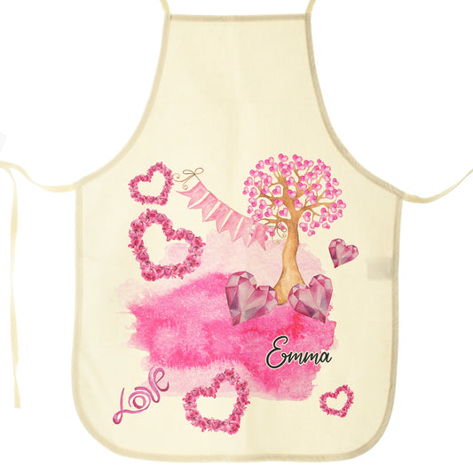 Personalised Canvas Apron with Stylish Text and Pink Love Landscape Print