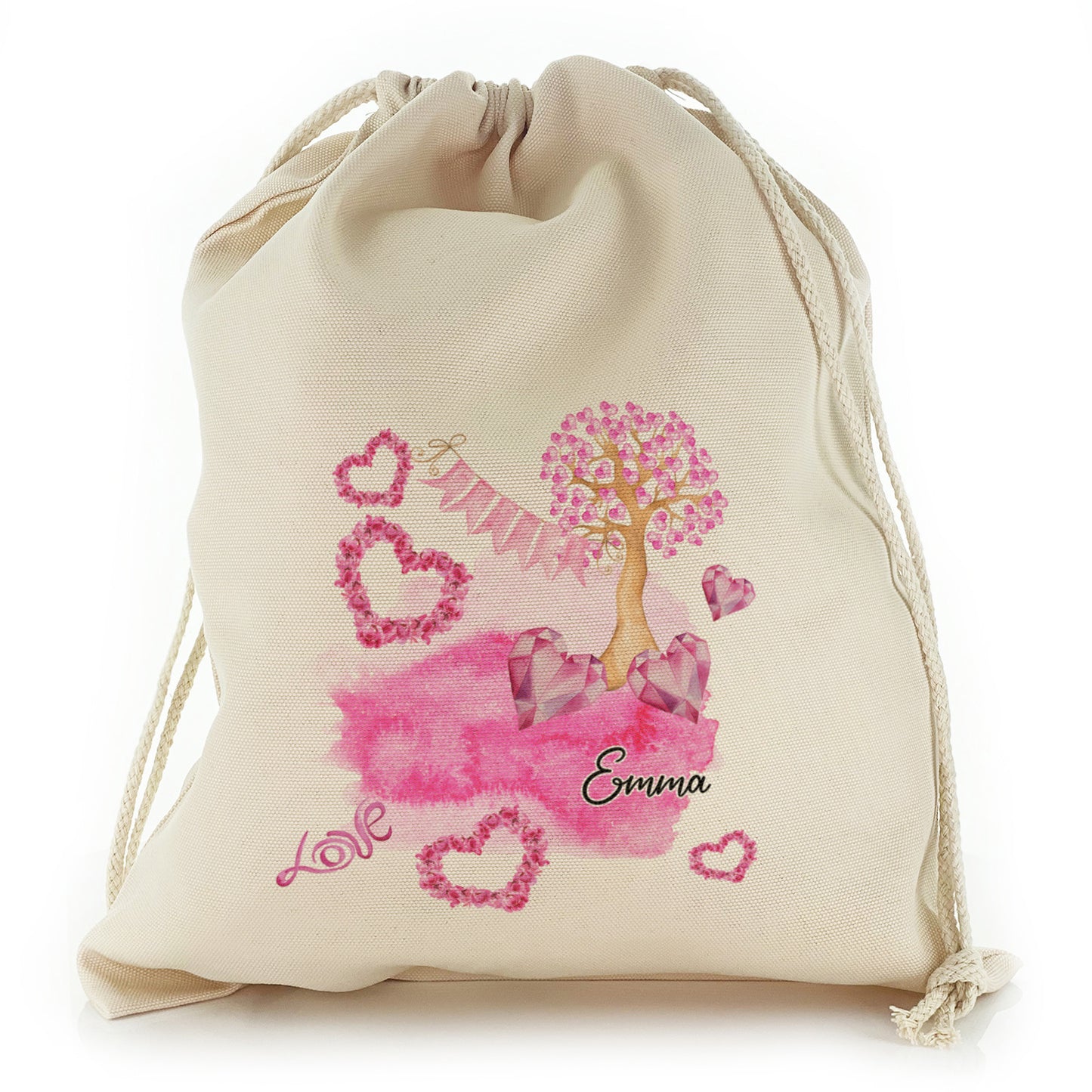 Personalised Canvas Sack with Stylish Text and Pink Love Landscape Print