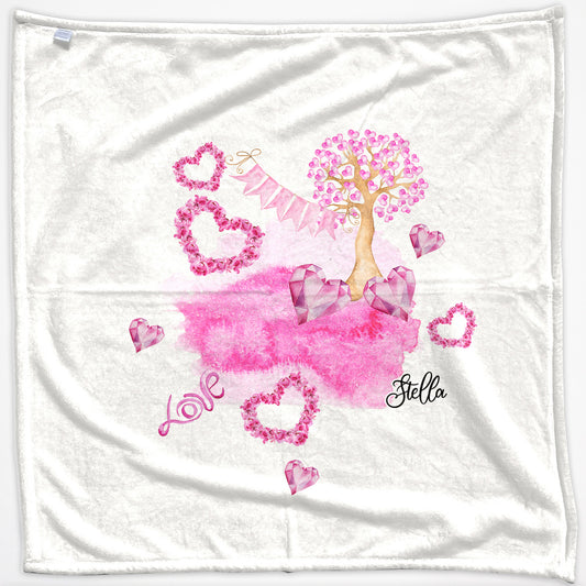 Personalised Baby Blanket with Stylish Text and Pink Love Landscape Print