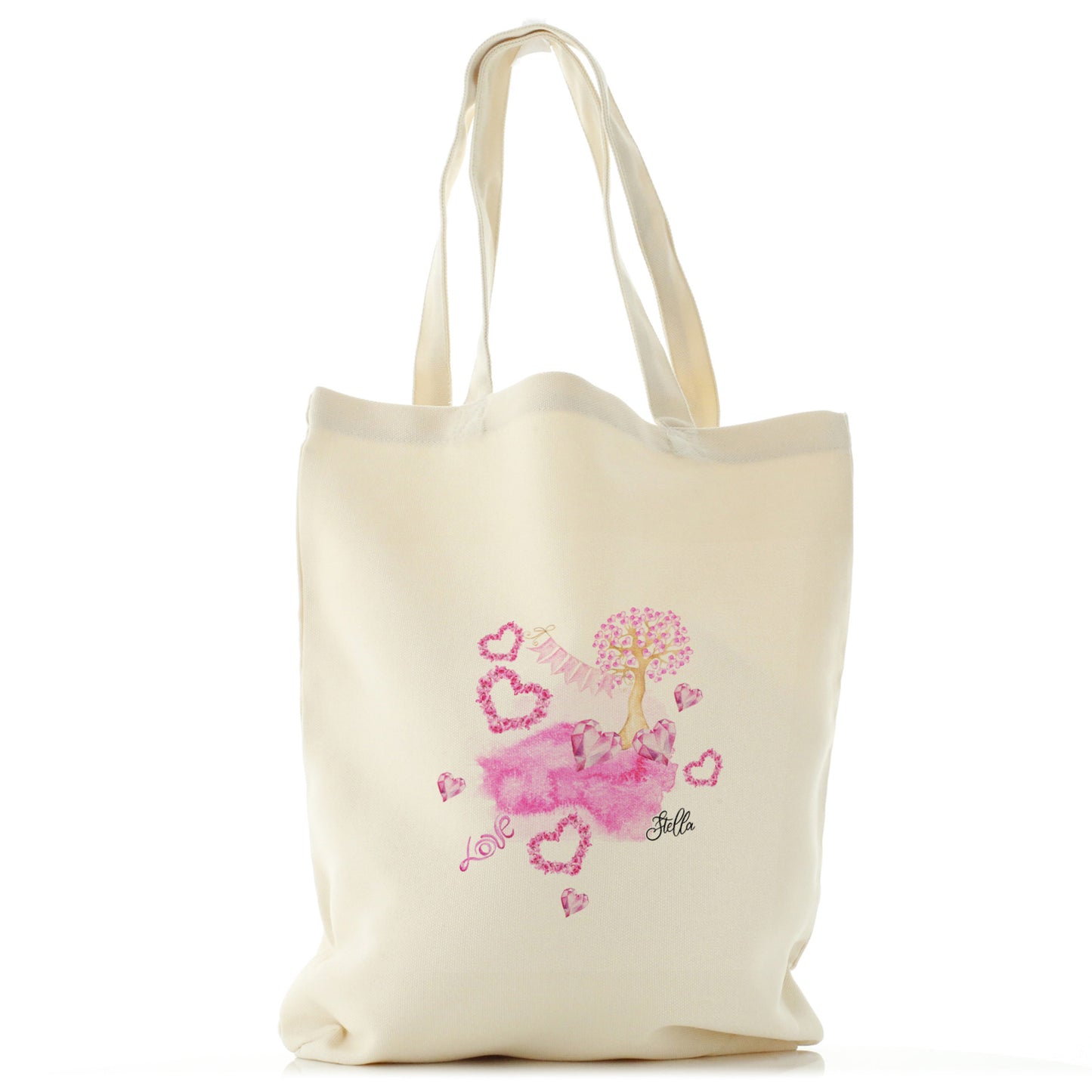 Personalised Canvas Tote Bag with Stylish Text and Pink Love Landscape Print