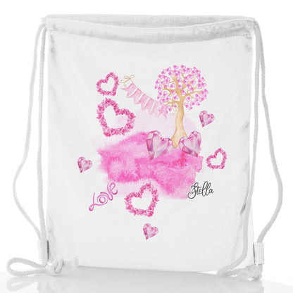 Personalised Glitter Drawstring Backpack with Stylish Text and Pink Love Landscape Print