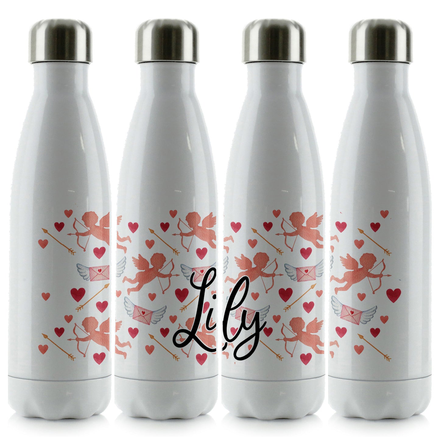 Personalisierte Cola-Flasche mit stilvollem Text und Amor-Herzen-Aufdruck