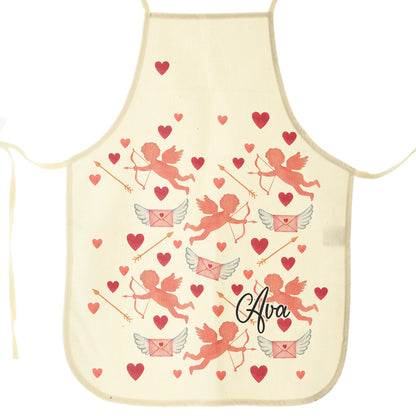 Personalised Canvas Apron with Stylish Text and Cupid Hearts Print