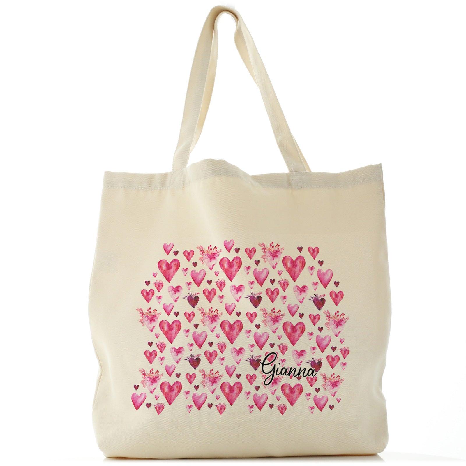 Personalised Tote Bag with Stylish Text and Valentine Hearts Print