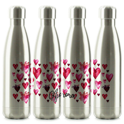 Personalised Cola Bottle with Stylish Text and Valentine Hearts Print