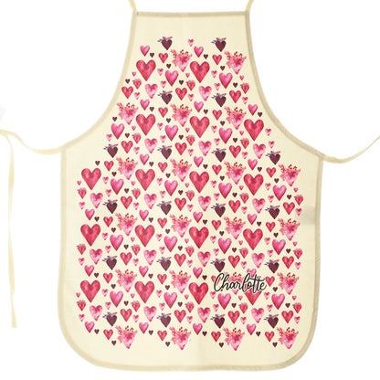 Personalised Canvas Apron with Stylish Text and Valentine Hearts Print