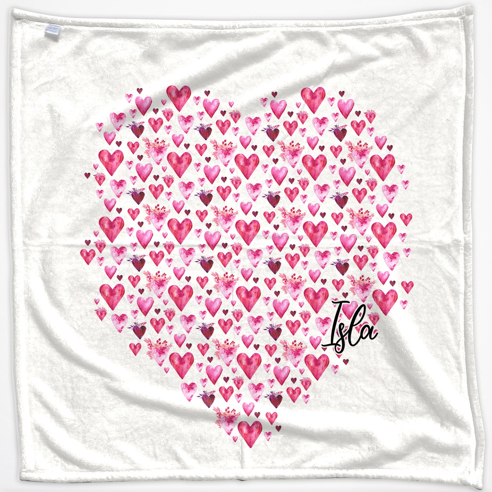 Personalised Baby Blanket with Stylish Text and Valentine Hearts Print