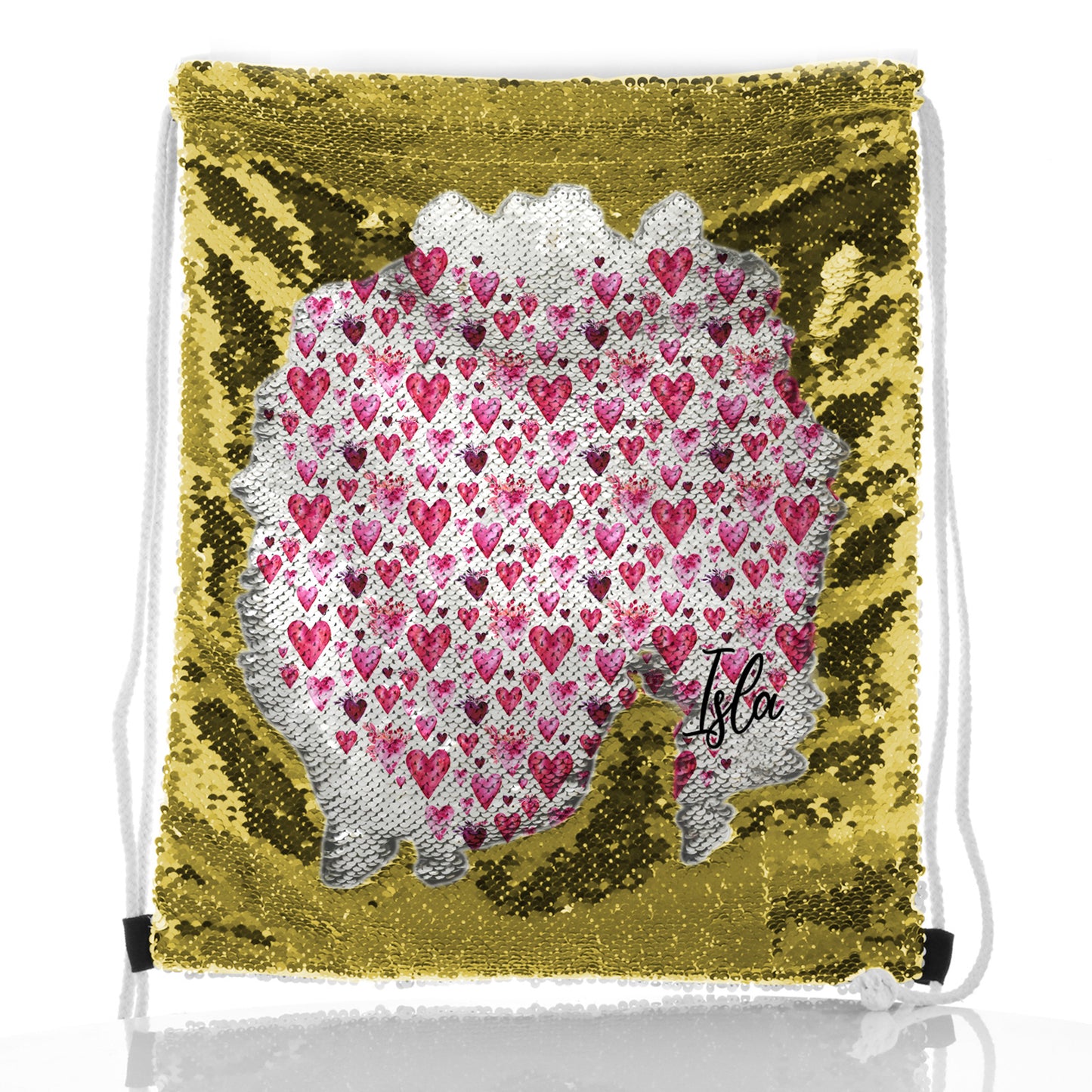 Personalisierter Pailletten-Rucksack mit Kordelzug und stilvollem Text und Valentinsherzen-Aufdruck