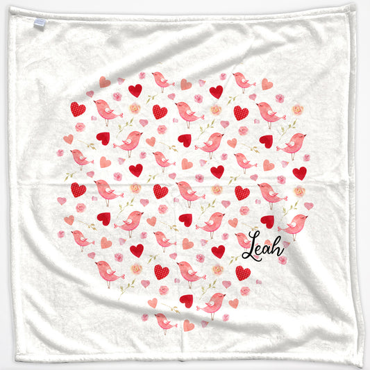 Personalised Baby Blanket with Stylish Text and Love Heart Birds Print