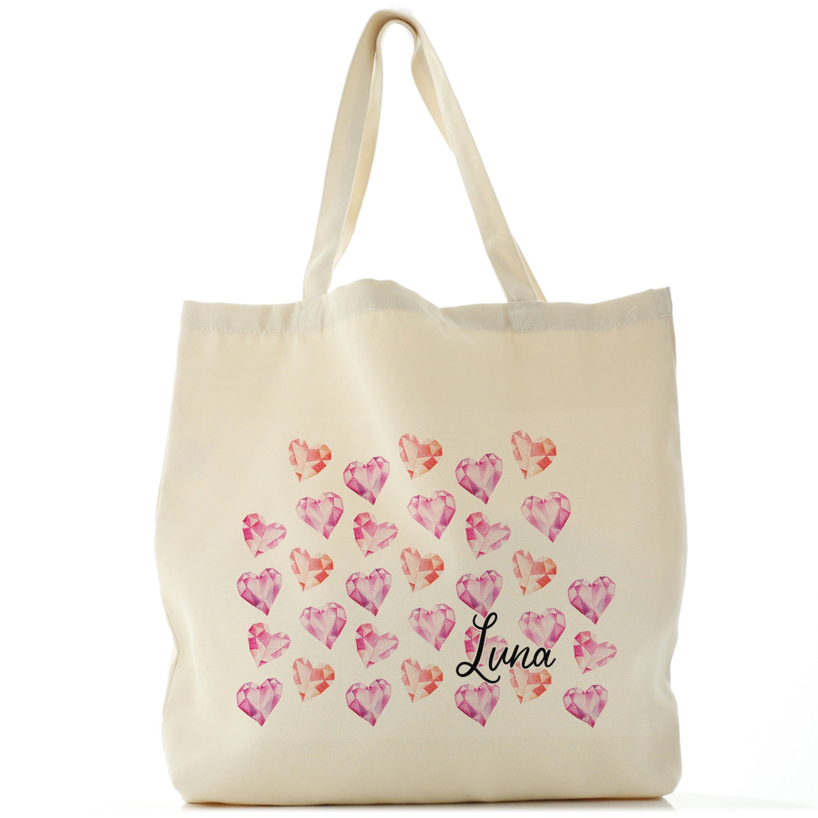 Personalised Tote Bag with Stylish Text and Crystal Hearts Print
