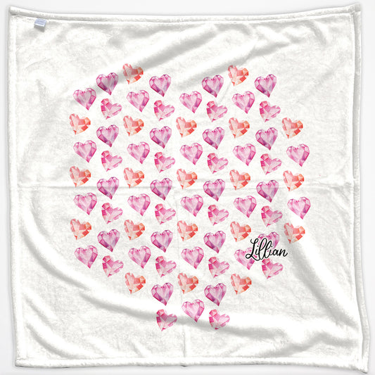 Personalised Baby Blanket with Stylish Text and Crystal Hearts Print