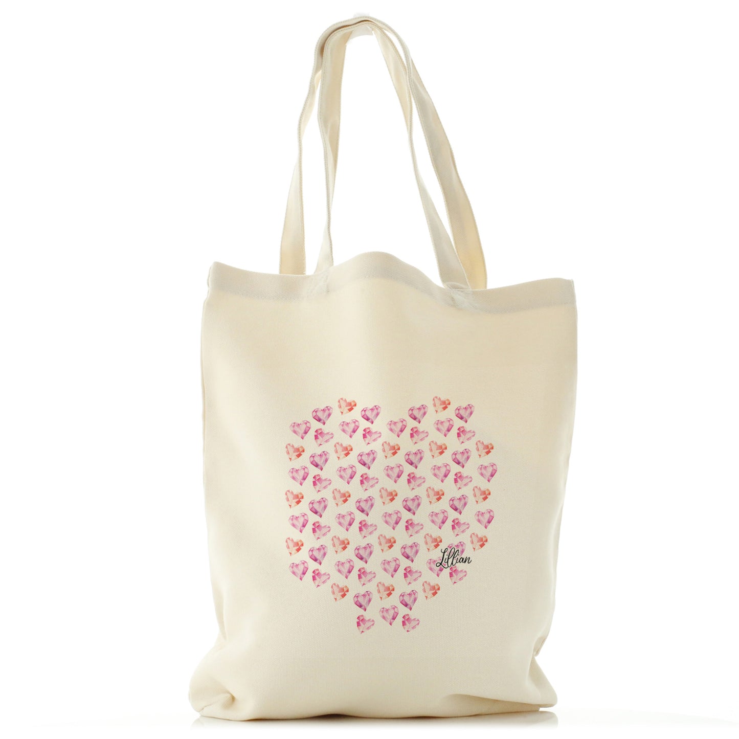 Personalised Canvas Tote Bag with Stylish Text and Crystal Hearts Print