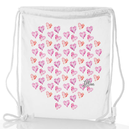 Personalised Glitter Drawstring Backpack with Stylish Text and Crystal Hearts Print