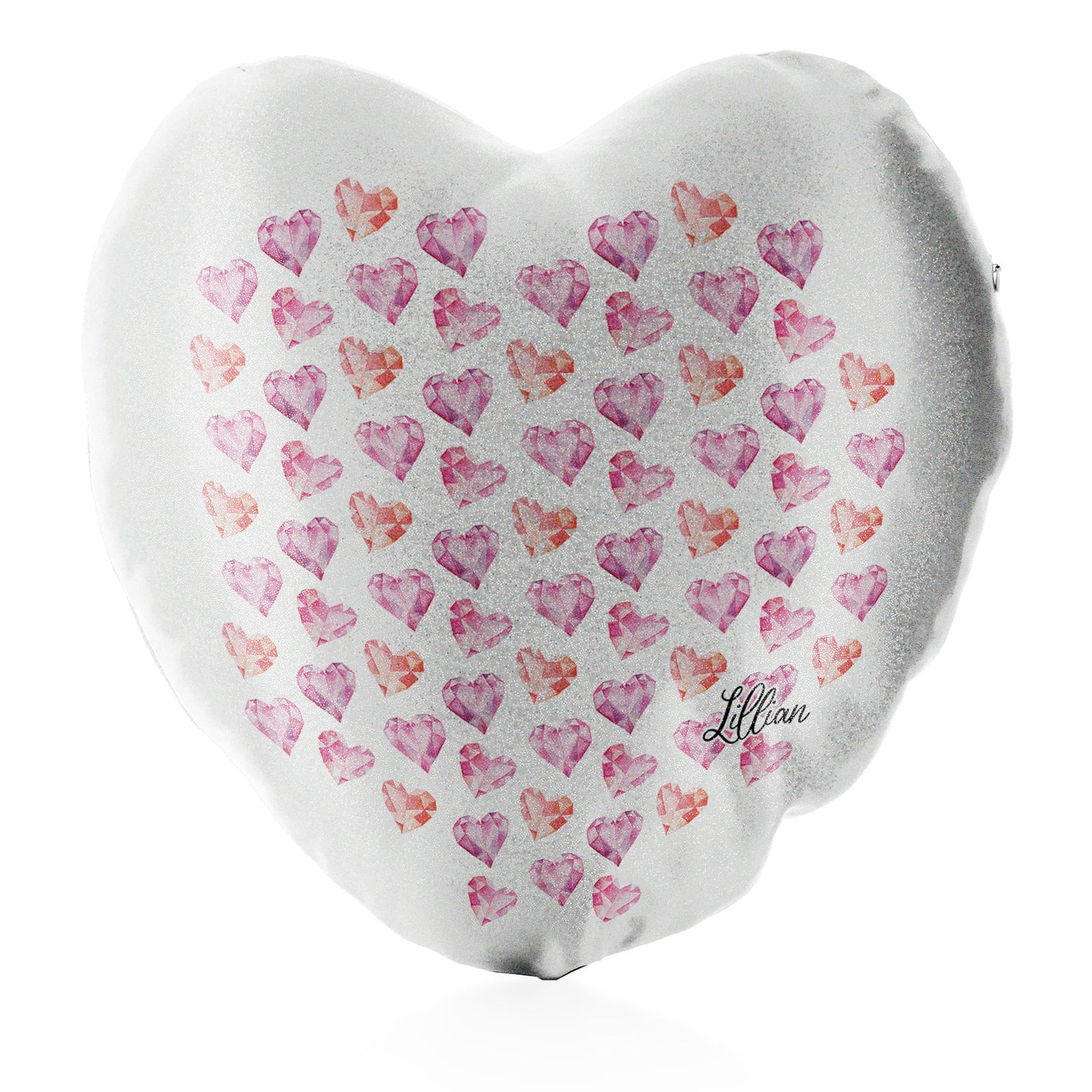 Personalised Glitter Heart Cushion with Stylish Text and Crystal Hearts Print