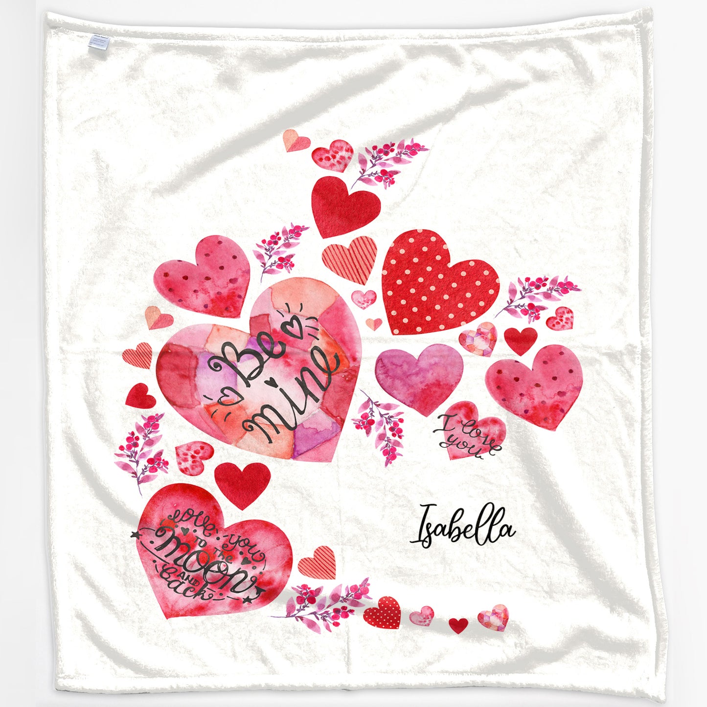 Personalised Baby Blanket with Stylish Text and Material Hearts Love Message Print