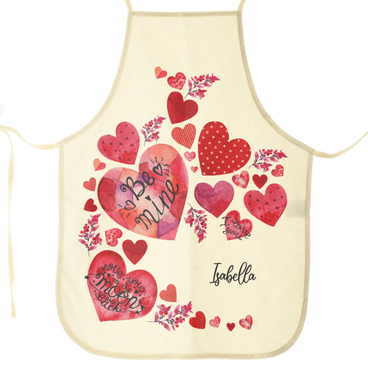 Personalised Canvas Apron with Stylish Text and Material Hearts Love Message Print