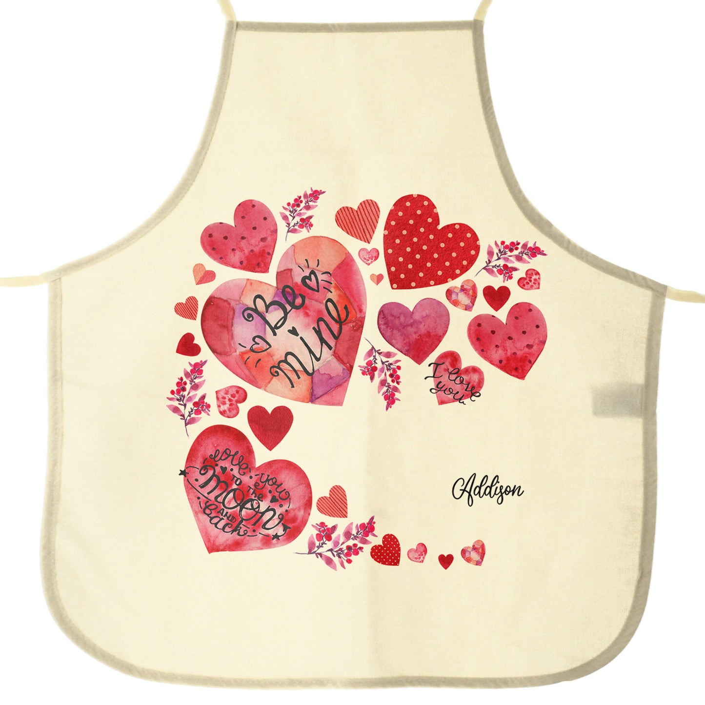 Personalised Canvas Apron with Stylish Text and Material Hearts Love Message Print