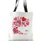 Personalised White Tote Bag with Stylish Text and Material Hearts Love Message Print