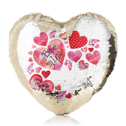Personalised Sequin Heart Cushion with Stylish Text and Material Hearts Love Message Print