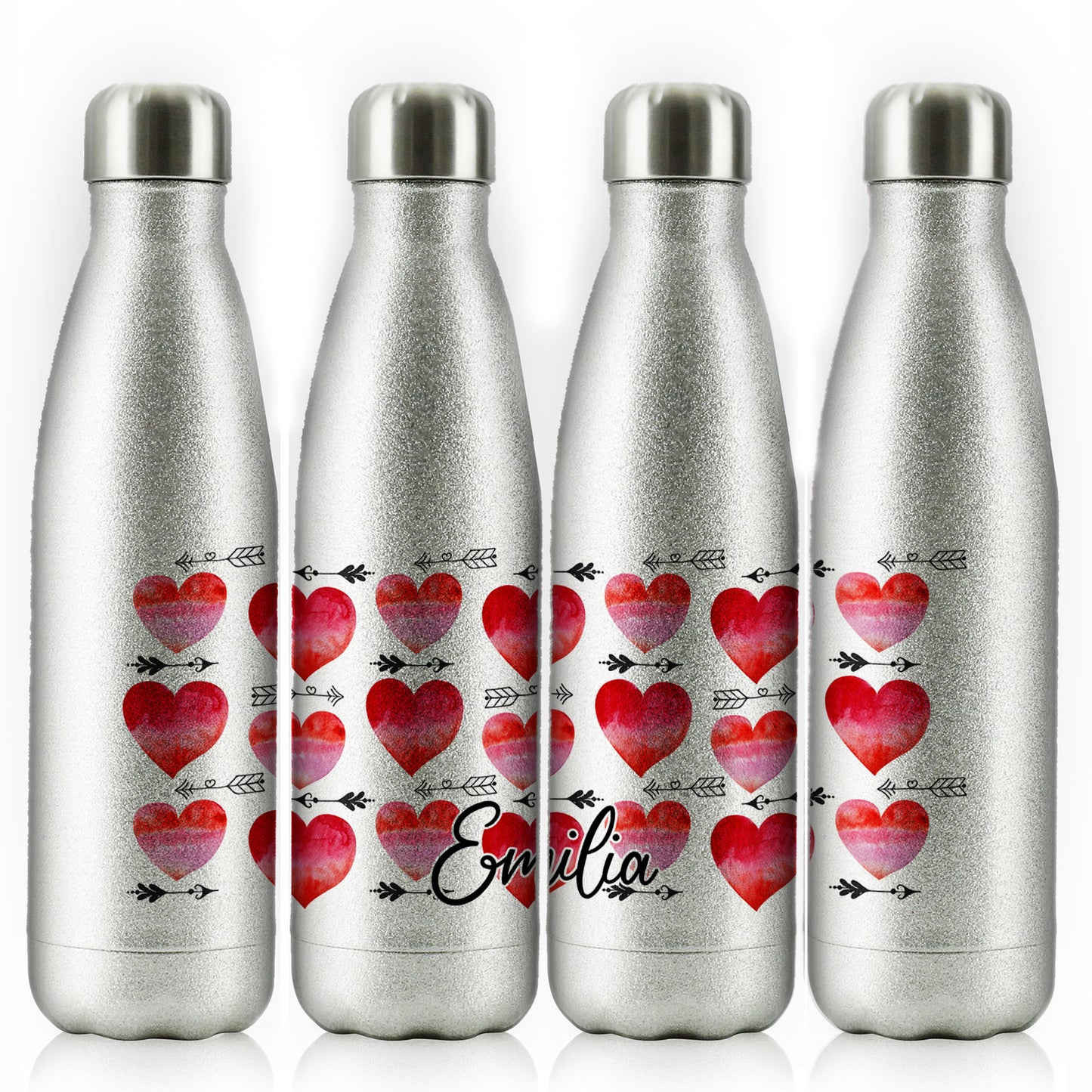 Personalised Cola Bottle with Stylish Text and Arrow Love Hearts Print