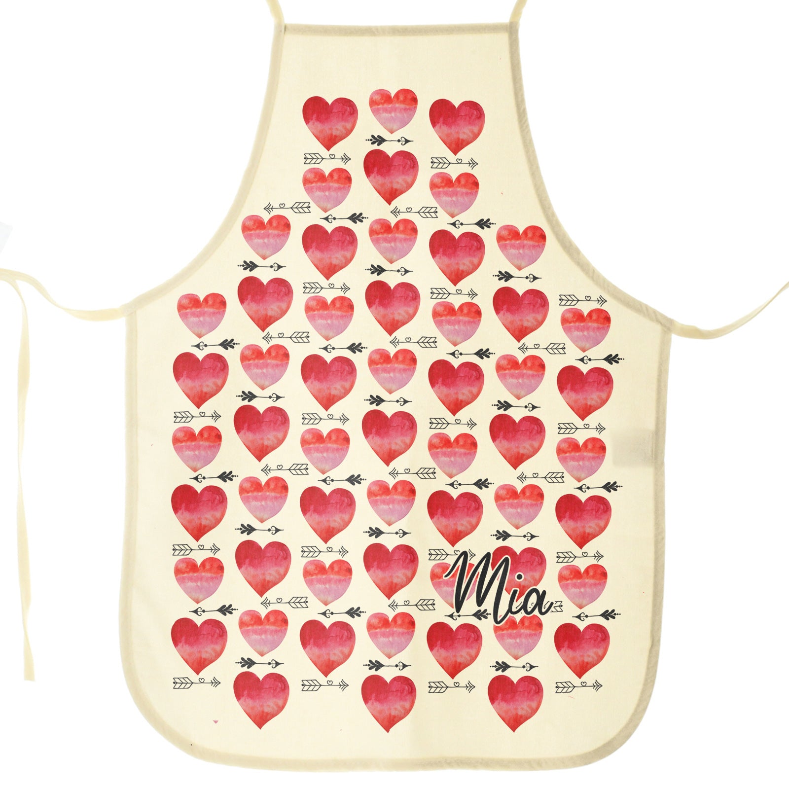 Personalised Canvas Apron with Stylish Text and Arrow Love Hearts Print