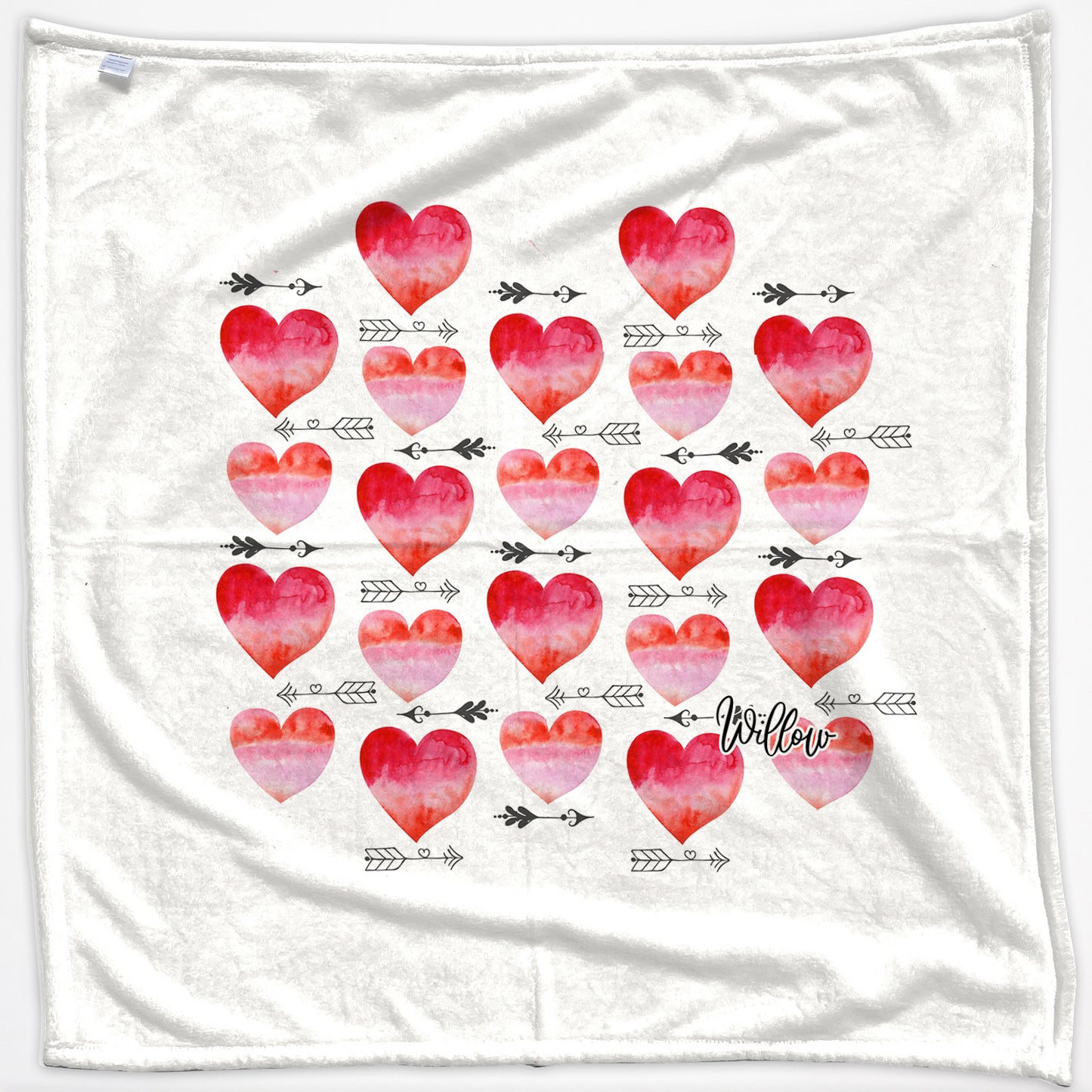 Personalised Baby Blanket with Stylish Text and Arrow Love Hearts Print