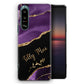 Personalised Sony Phone Hard Case with Textured Name on Purple and Gold Marble